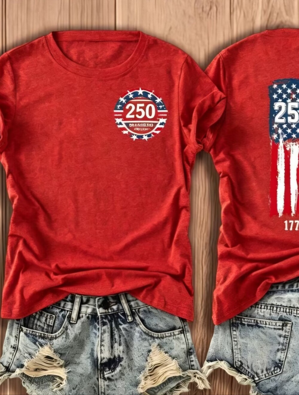 100% Cotton Women's Red Short Sleeve 250th Birthday Graphic Tee